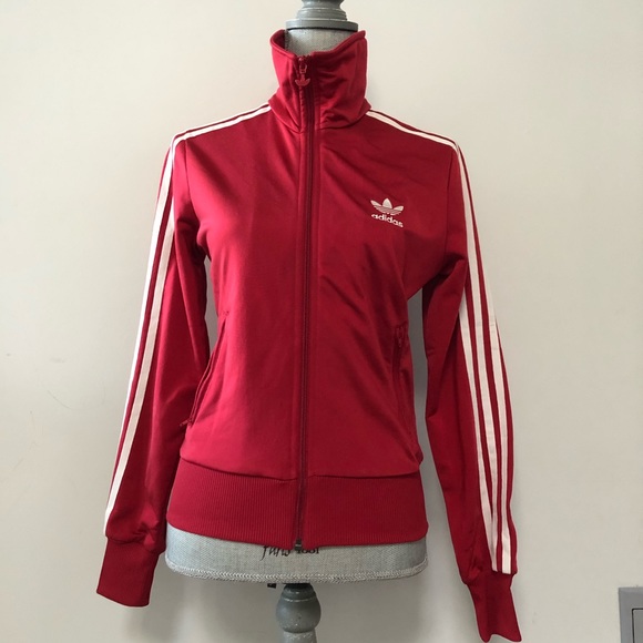 adidas Tops - Adidas track jacket retro style 3 stripe red